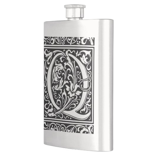 Brief Q Middeleeuws Monogram Art Nouveau Heupfles (Links)