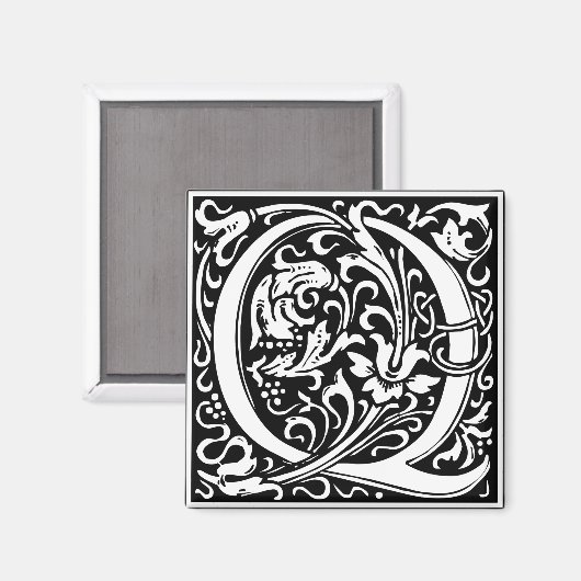 Brief Q Middeleeuws Monogram Art Nouveau Magneet (Voorkant / Achterkant)