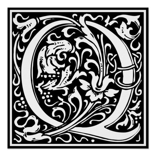 Brief Q Middeleeuws Monogram Art Nouveau Poster (Voorkant)