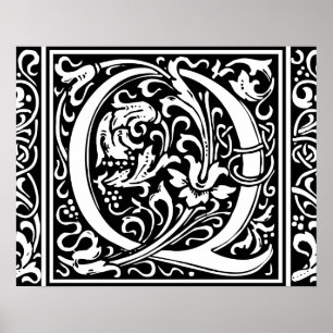 Brief Q Middeleeuws Monogram Art Nouveau Poster