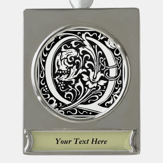 Brief Q Middeleeuws Monogram Art Nouveau Verzilverd Banner Ornament (Voorkant)