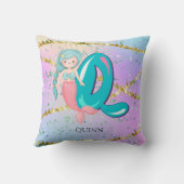 Brief Q Monogram Waterverf Cute Mermaid Nursery Kussen (Achterkant)