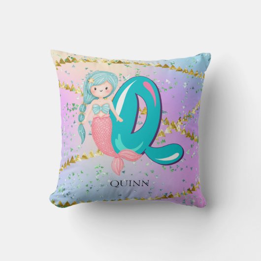 Brief Q Monogram Waterverf Cute Mermaid Nursery Kussen (Voorkant)