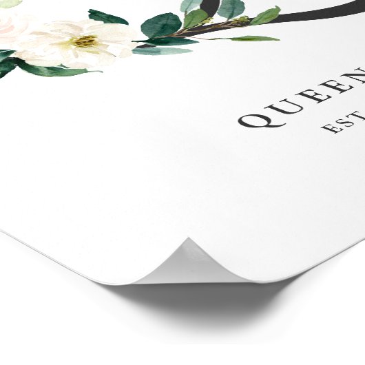 Brief Q Monogram Waterverf Perzik Florals Nursery Poster (Hoek)