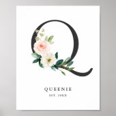 Brief Q Monogram Waterverf Perzik Florals Nursery Poster (Voorkant)