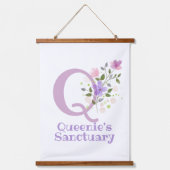 Brief Q plus Voornaam met een Floral Ontwerp Hangend Wandkleed (Voorkant)