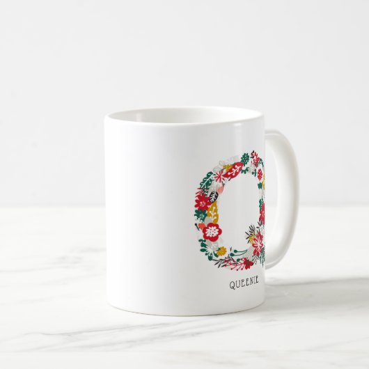 Brief Q | Whimsical Floral Letter Monogram I Mok (Voorkant rechts)