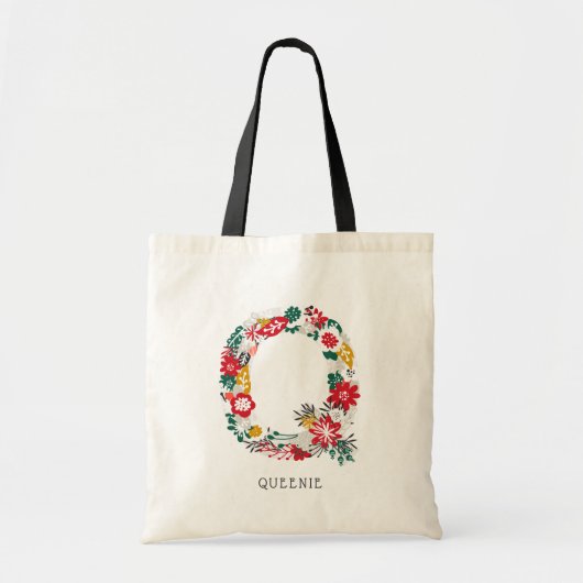 Brief Q | Whimsical Floral Letter Monogram I Tote Bag (Voorkant)