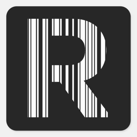 BRIEF R BAR CODE Eerste Initiaal Barcode Patroon Vierkante Sticker (Voorkant)