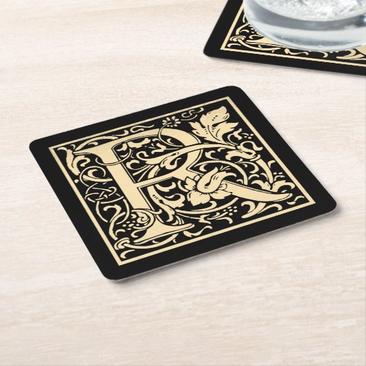 Brief R  eerste brief in Sepia over Black Kartonnen Onderzetters (Schuin)