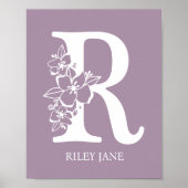 Brief R Floral Monogram Naam Nursery Modern Poster (Voorkant)
