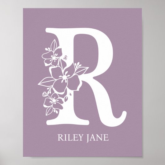 Brief R Floral Monogram Naam Nursery Modern Poster (Voorkant)
