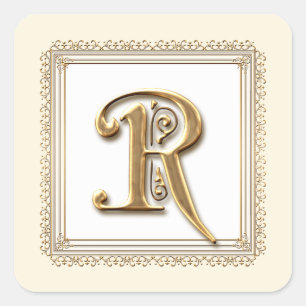 Brief R - Goud & Kant Classic Formele Huwelijksslu Vierkante Sticker