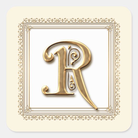 Brief R - Goud & Kant Classic Formele Huwelijksslu Vierkante Sticker (Voorkant)