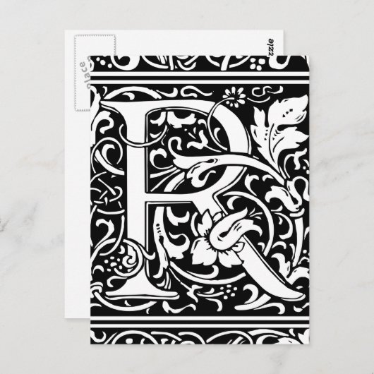 Brief R Middeleeuws Monogram Art Nouveau Briefkaart (Voorkant / Achterkant)