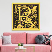 Brief R Middeleeuws Monogram Art Nouveau Canvas Afdruk (Insitu (Woonkamer))