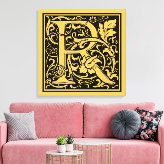 Brief R Middeleeuws Monogram Art Nouveau Canvas Afdruk (Insitu (Woonkamer))