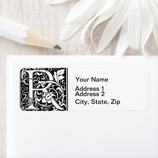 Brief R Middeleeuws Monogram Art Nouveau Etiket (Insitu)