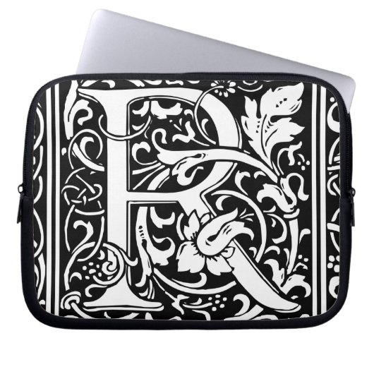 Brief R Middeleeuws Monogram Art Nouveau Laptop Sleeve (Voorkant)