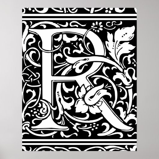 Brief R Middeleeuws Monogram Art Nouveau Poster (Voorkant)