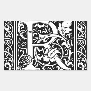 Brief R Middeleeuws Monogram Art Nouveau Rechthoekige Sticker