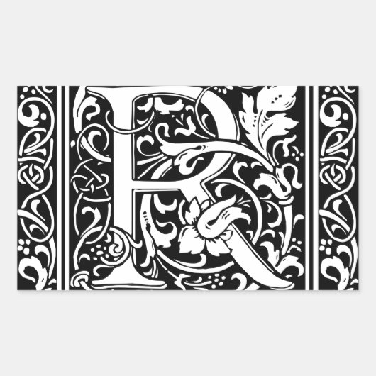 Brief R Middeleeuws Monogram Art Nouveau Rechthoekige Sticker (Voorkant)