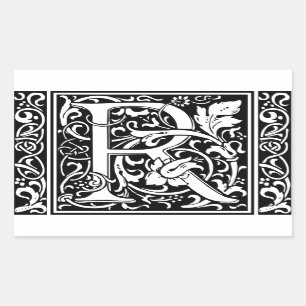 Brief R Middeleeuws Monogram Art Nouveau Rechthoekige Sticker