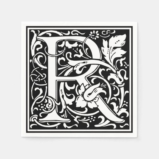 Brief R Middeleeuws Monogram Art Nouveau Servet (Voorkant)