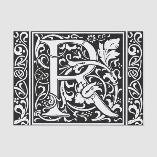 Brief R Middeleeuws Monogram Art Nouveau Tissuepapier (Voorkant)