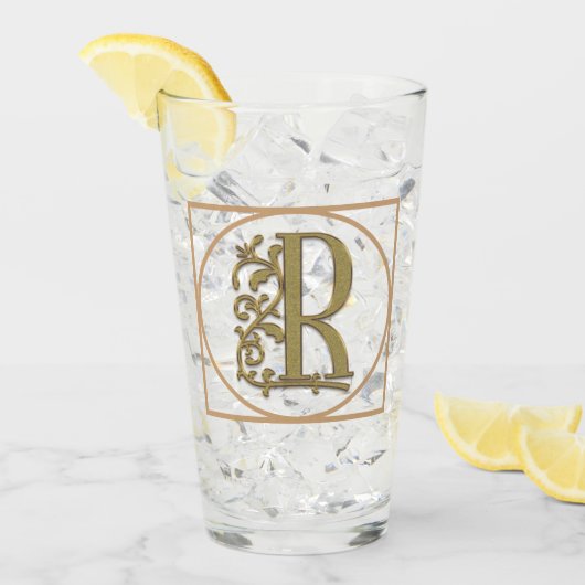 BRIEF R MONOGRAM Beauful Wedding New Home Gift Glas (Voorkant ijs)