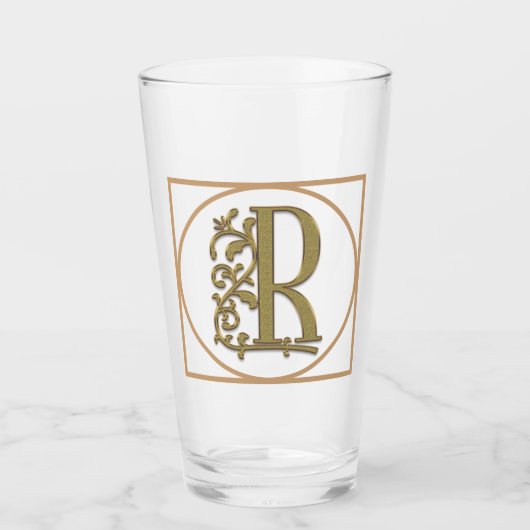 BRIEF R MONOGRAM Beauful Wedding New Home Gift Glas (Voorkant)