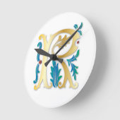 Brief R Monogram Fleur de lis Ronde Klok (Hoek)