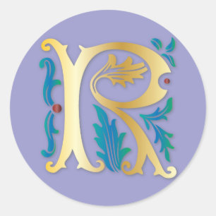 Brief R Monogram Fleur de lis Ronde Sticker