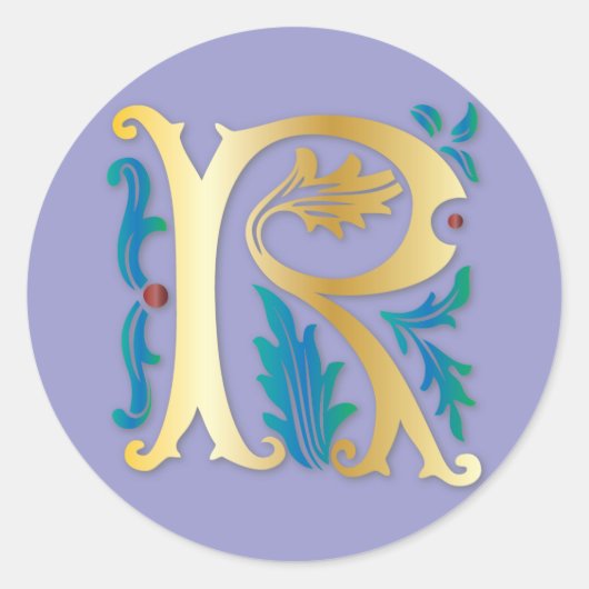 Brief R Monogram Fleur de lis Ronde Sticker (Voorkant)