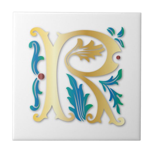 Brief R Monogram Fleur de lis Tegeltje (Voorkant)