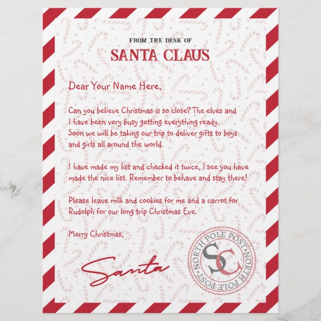 Brief rode witte snoepriet van Santa Claus (Voorkant)