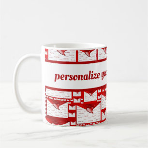 brief, rood, wit, hart, cadeau, liefde, ik + liefd koffiemok
