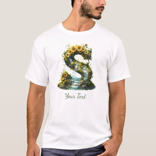Brief S met Zonnebloemen en Waterval Fantasy T-shirt (Voorkant)