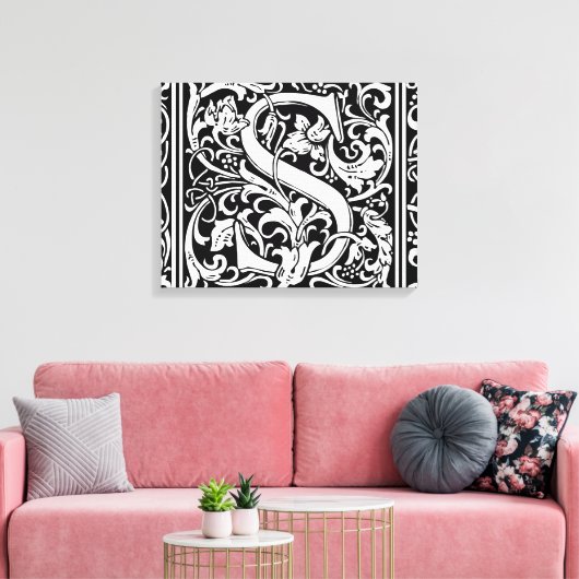 Brief S Middeleeuws Monogram Art Nouveau Canvas Afdruk (Insitu (Woonkamer))