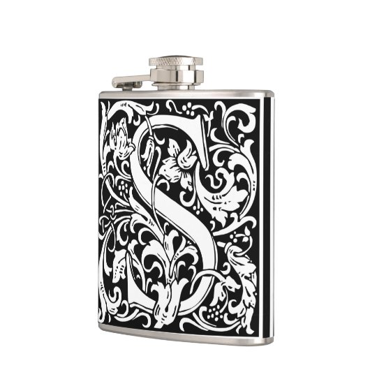 Brief S Middeleeuws Monogram Art Nouveau Heupfles (Links)