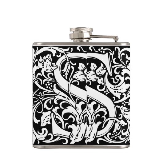 Brief S Middeleeuws Monogram Art Nouveau Heupfles (Achterkant)