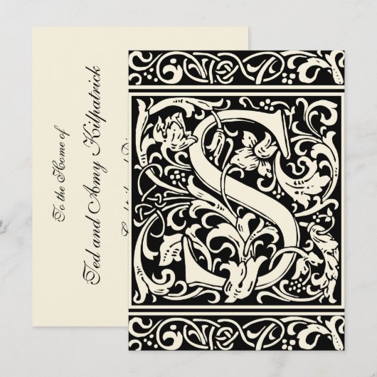 Brief S Middeleeuws Monogram Art Nouveau Kaart (Voorkant / Achterkant)