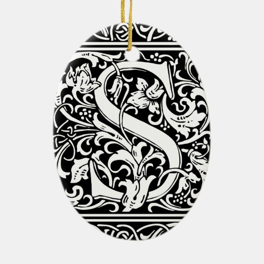 Brief S Middeleeuws Monogram Art Nouveau Keramisch Ornament (Achterkant)