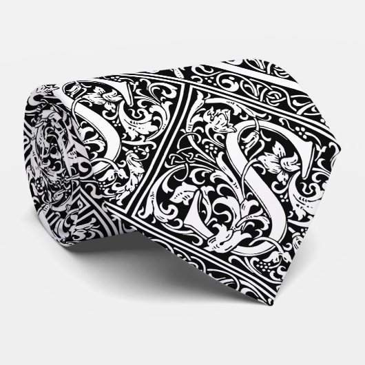 Brief S Middeleeuws Monogram Art Nouveau Stropdas (Opgerold)