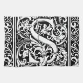 Brief S Middeleeuws Monogram Art Nouveau Theedoek (Horizontaal)