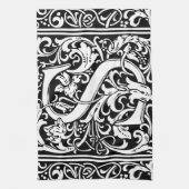 Brief S Middeleeuws Monogram Art Nouveau Theedoek (Verticaal)