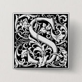 Brief S Middeleeuws Monogram Art Nouveau Vierkante Button 5,1 Cm (Voorkant)