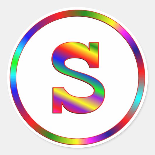 Brief S regenboog Ronde Sticker (Voorkant)