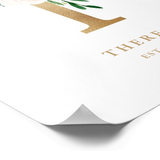 Brief T Blush Floral Monogram Gold Foil Nursery Poster (Hoek)