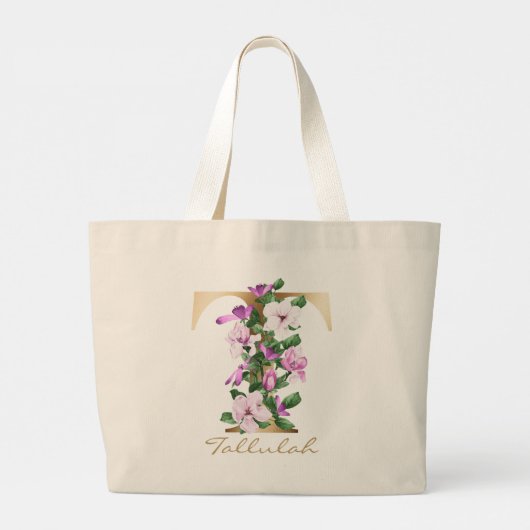 Brief T Elegant Floral Gold Monogram Grote Tote Bag (Achterkant)
